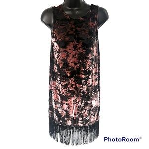 Topshop velvet fringe pink and black dress 6